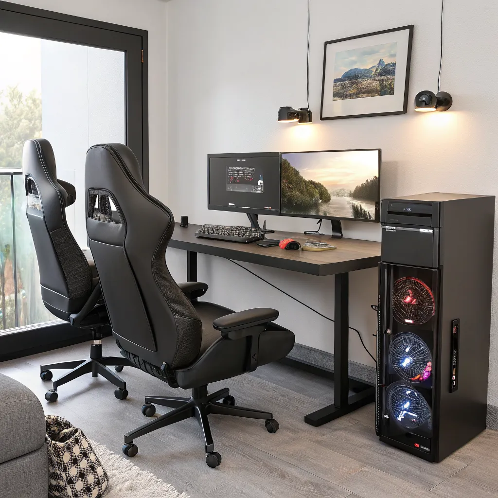 Modern PC and console gaming lounge setup